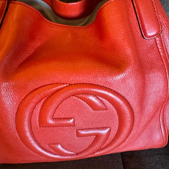 Excellent Conditions Authentic GUCCI Red/ Orange Leather Soho Tote Hand Bag - Picture 3 of 16